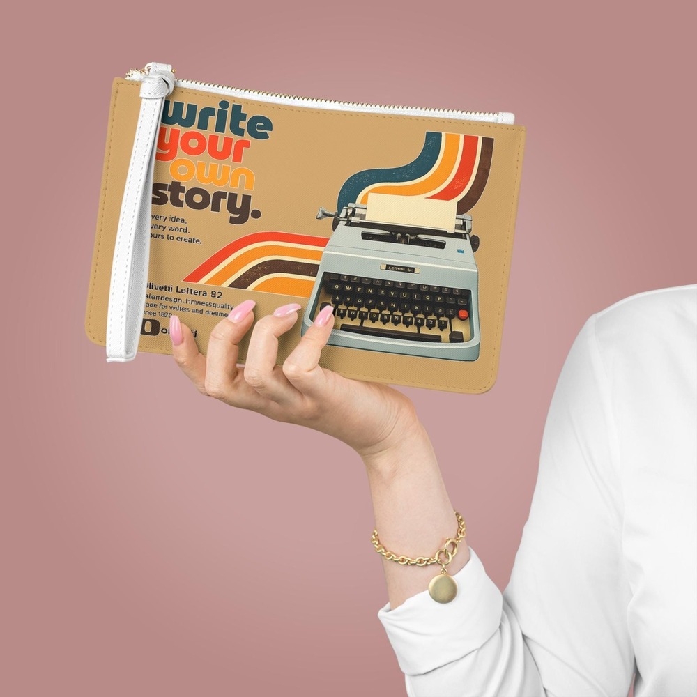 Retro Typewriter 'Write Your Own Story' Clutch Bag | Vintage 70s Rainbow Stripes - Picture 4 of 6